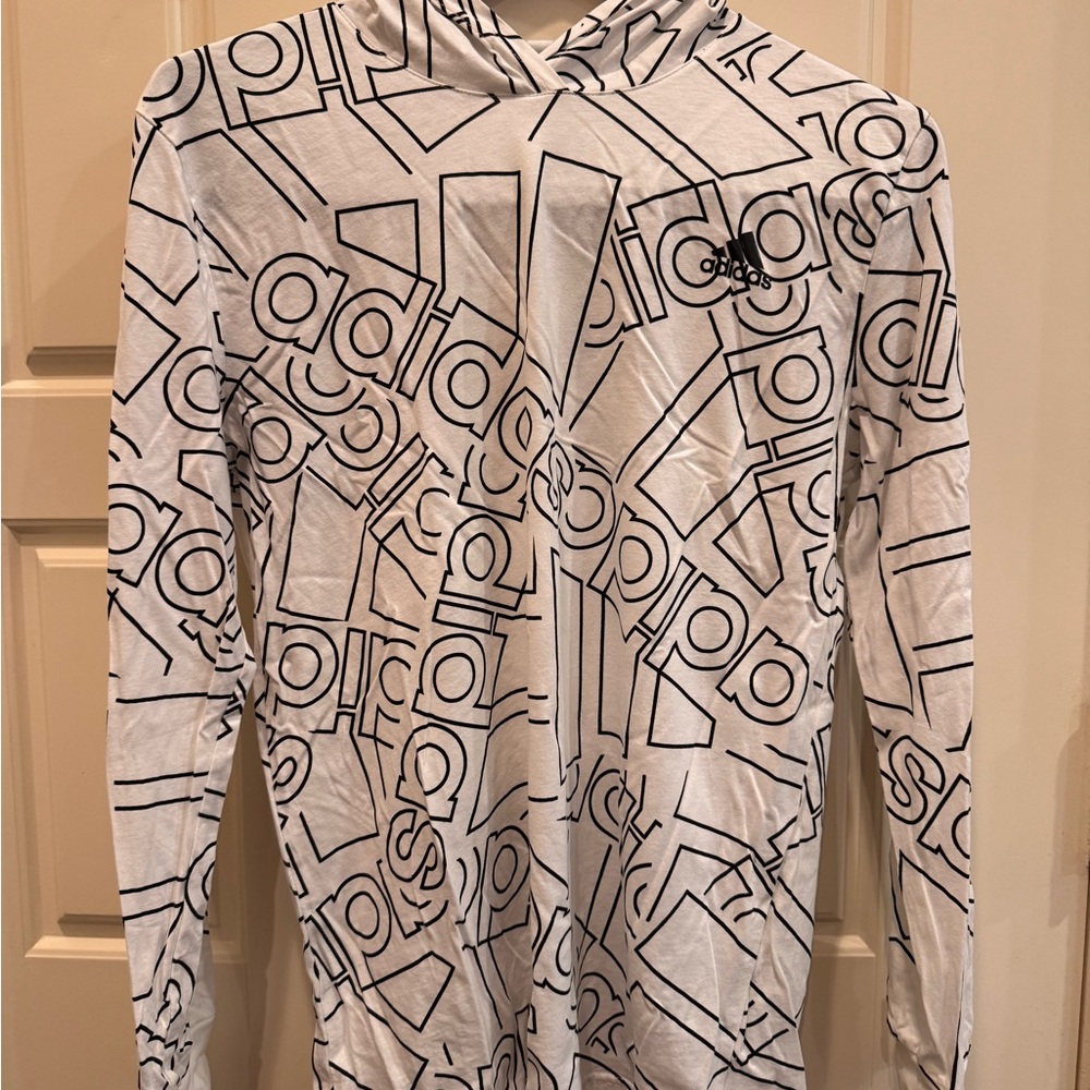 Adidas White Logo Graphic Long Sleeve Hoodie